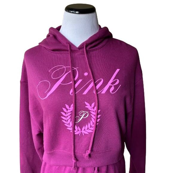 NWT Victoria’s Secret PINK Vivid Magenta Fleece Cropped Hoodie & Jogger. Size XS - Picture 3 of 10